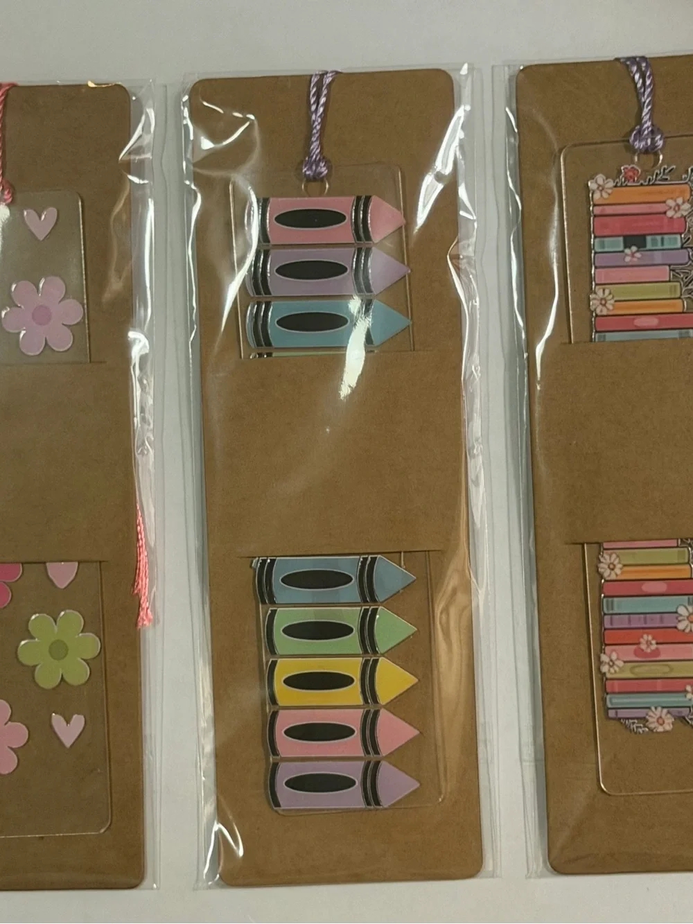 Floral & Crayon Bookmark Set - Pink, Pastel